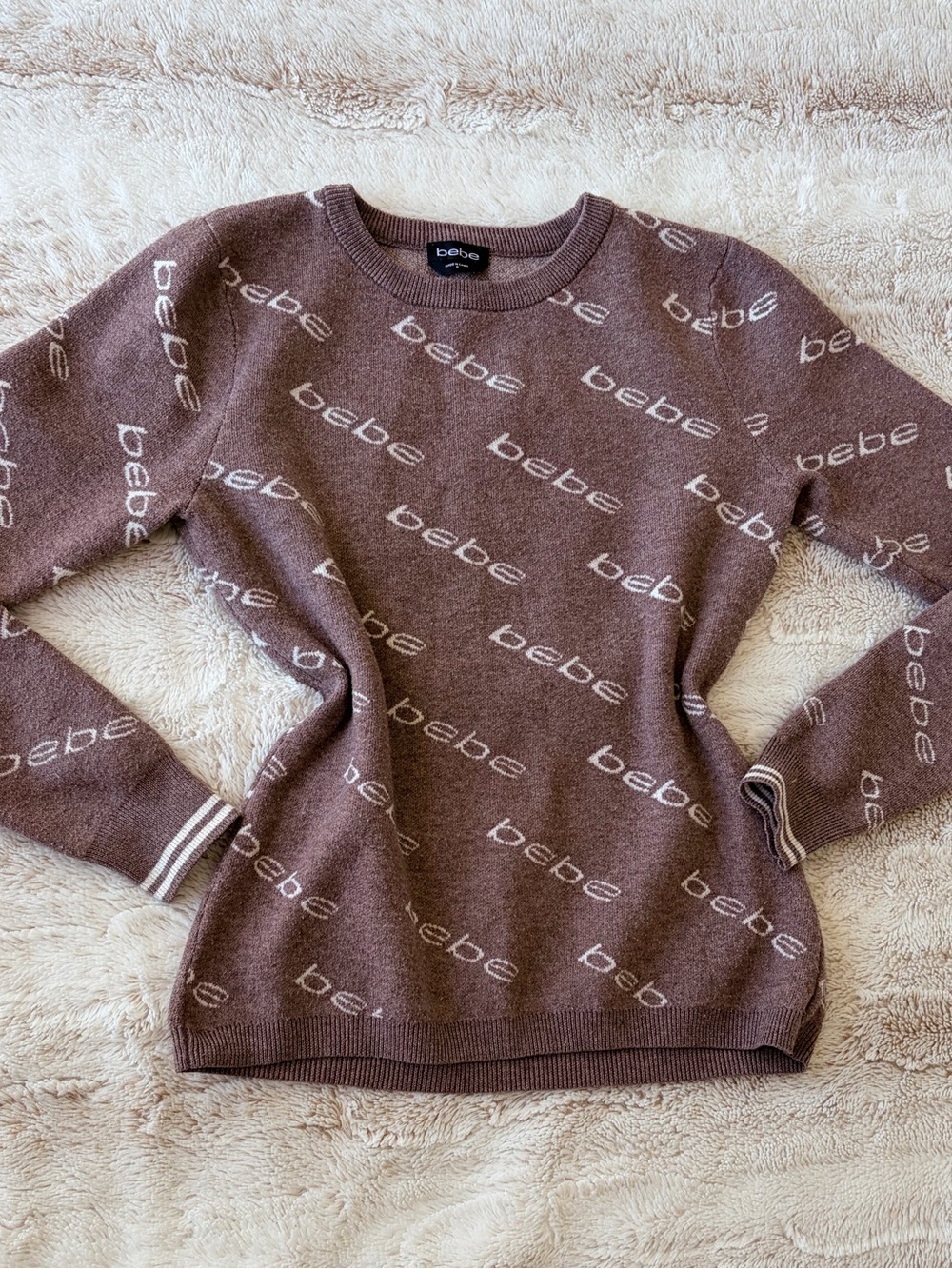 Bebe Vintage Y2K Logo Knit Crew Neck Purple Sweater 💜 Soft Girl Coquette McBling